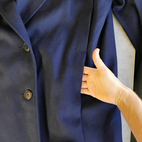 Vintage Forecaster of Boston 5/6 Navy Blue Wool Trench Coat Y2K Academia Size 6 - Picture 8 of 16